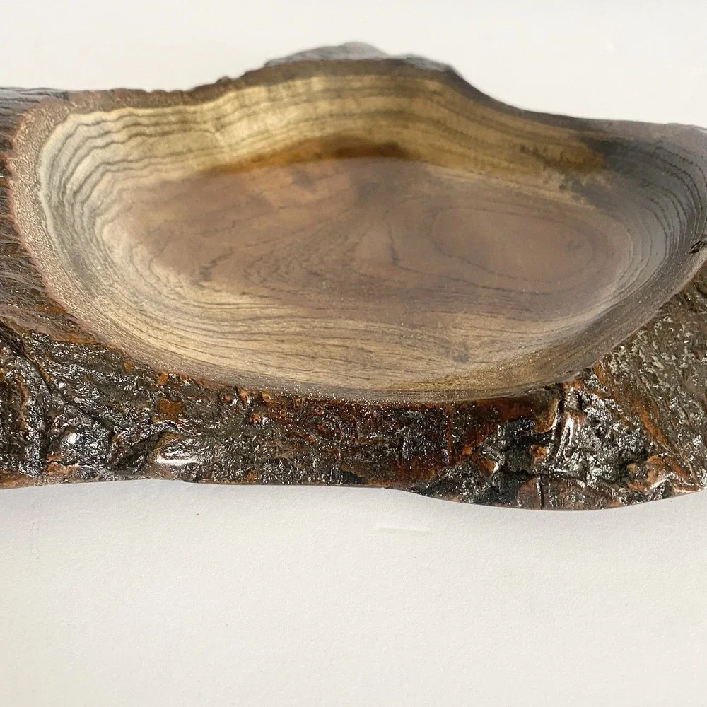 Hand Turned Wooden Bowl Artisan Handmade Live Edge Wood‎ Plant Tray Rustic Art